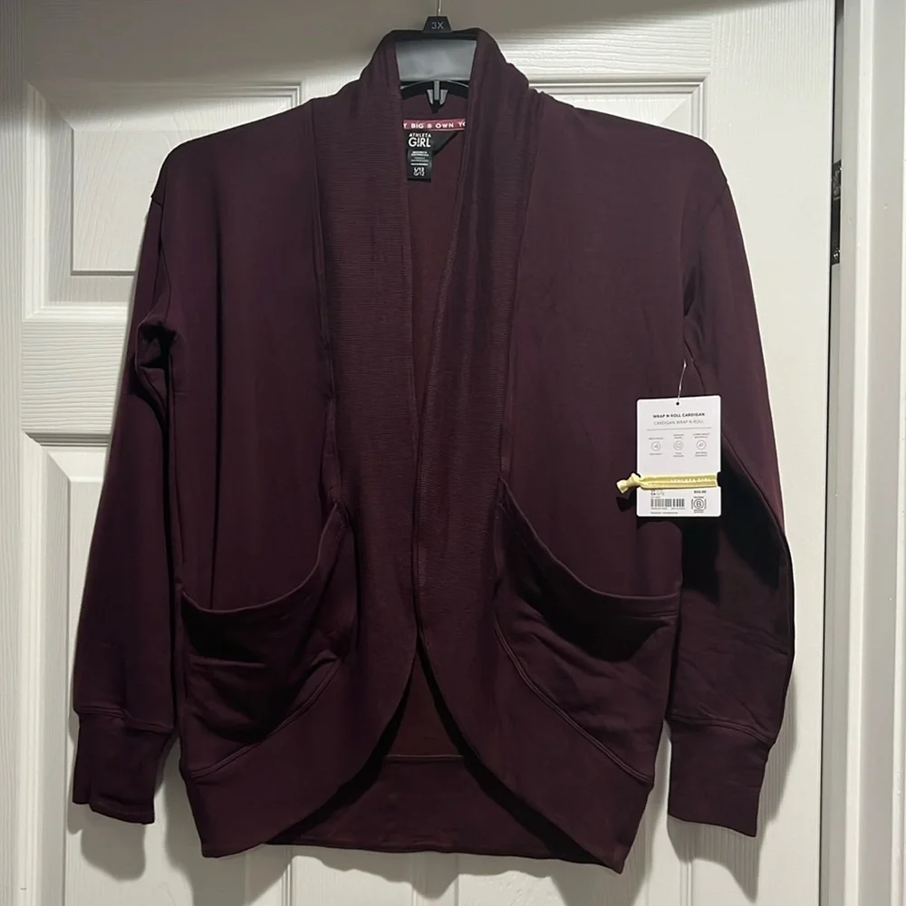NWT Athleta Girl Burgandy Wrap N Roll Cardigan Size L/12 - Picture 2 of 6